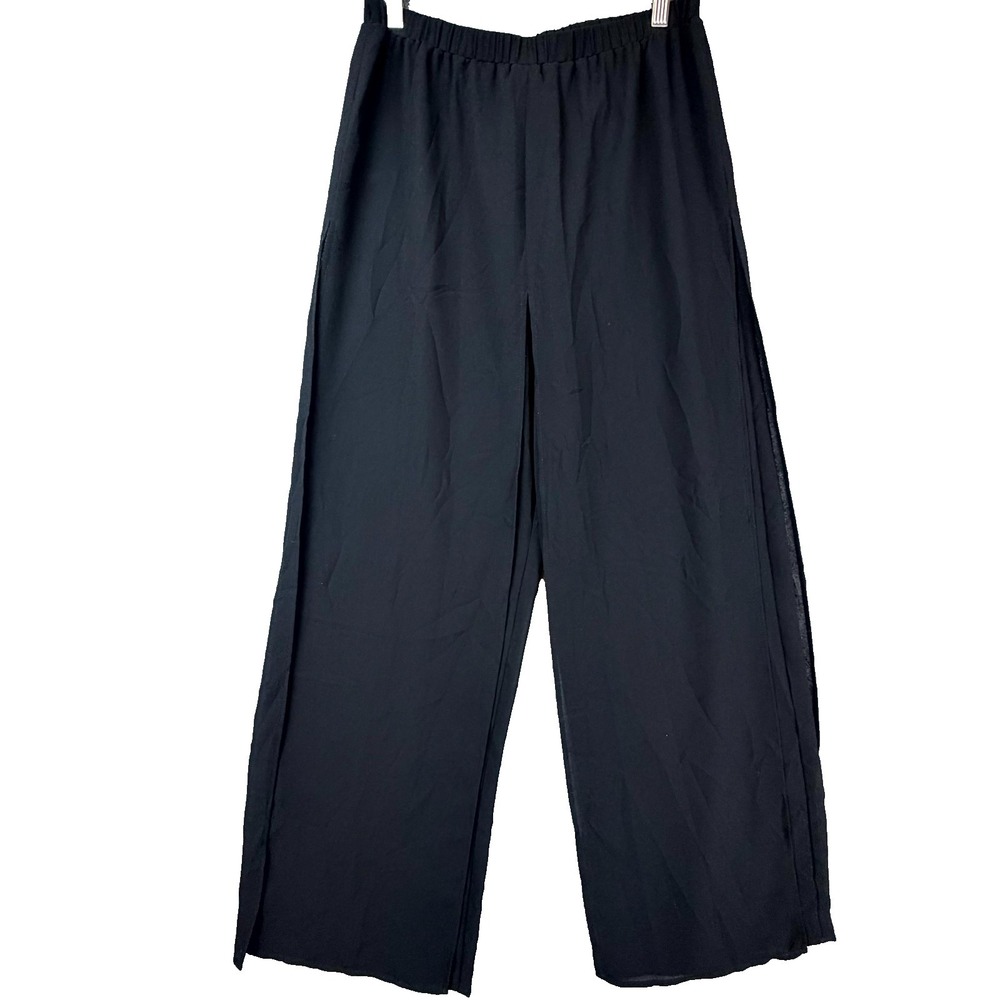 Ronni Nicole Palazzo Pants Womens Medium Black Side Slit Flowy Layer Wide Leg